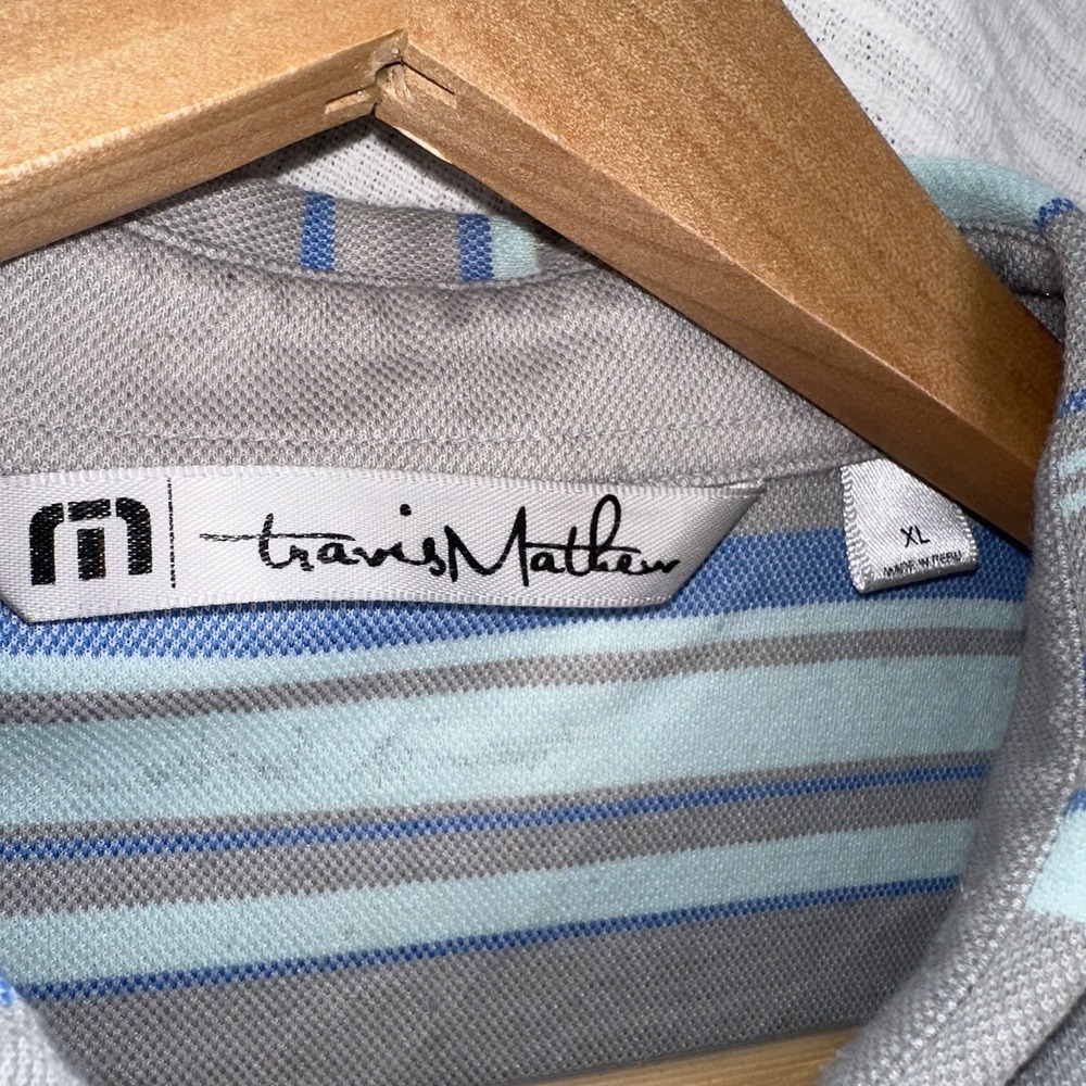 Travis Mathew Performance Golf‎ Polo XL Blue Gray Striped Pima Cotton Blend - Picture 5 of 7